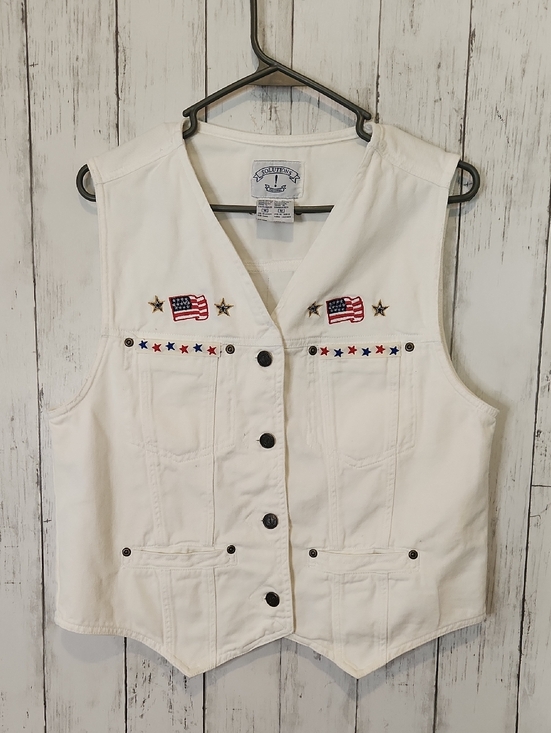 Solutions Jackets & Blazers - Upcycled American Flag Vest Patriotic Denim Style USA Patchwork Cottagecore Med